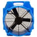 A blue B-Air Polar Bear axial fan with black blades and a black handle.