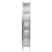 A tall metal tower with metal grid shelves on a white background.