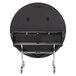 A National Public Seating black round plywood cafeteria table with a black metal frame and wheels.