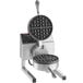 A Nemco commercial waffle maker with fixed grids for two waffles.