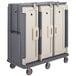 A granite gray Cambro meal delivery cart with three doors.