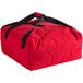A red Cambro insulated pizza delivery bag with black straps.