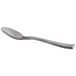 A Oneida Lexia stainless steel demitasse spoon with a metal handle.