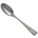 A close-up of the Oneida Lexia stainless steel oval bowl spoon with a metal handle.