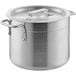 A silver aluminum Choice stock pot with a lid.