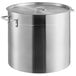 A large silver aluminum stock pot with a lid.