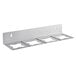 A white metal rectangular shelf with four holes.