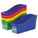 a group of colorful plastic bins