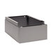 A grey metal Tennsco locker base with a hole in the top.