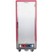 A red and silver rectangular holding and proofing cabinet with knobs and buttons.