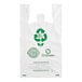 A white plastic t-shirt bag with green text that says "gogreen"