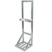 A Devault aluminum keg rack with shelves on it.