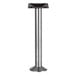 A close-up of a silver and black metal BFM Seating table base pole.