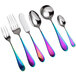 A close-up of a Reserve by Libbey Santa Cruz Chroma stainless steel cocktail fork.