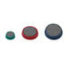 A group of Universal round magnets in red, blue, and green with black and grey.