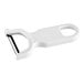 A white plastic Mercer Culinary vegetable peeler with a hole in the handle.