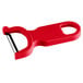 A red Mercer Culinary vegetable peeler with a black handle.