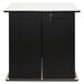A black and white Vertiflex refreshment stand with two shelves and two doors.