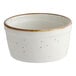 An Acopa Keystone vanilla bean stoneware ramekin with brown specks.
