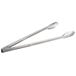 Two Vollrath stainless steel utility tongs with handles.