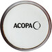 A white Acopa stoneware ramekin with black text on it.