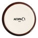 A small round stoneware ramekin with a chestnut brown rim and the Acopa logo on the bottom.