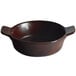 A brown stoneware Acopa Keystone mini casserole dish with handles.