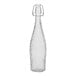 A clear glass bottle with a clear wire bail lid.