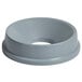 A gray Rubbermaid Untouchable trash can lid with a hole.