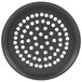 An American Metalcraft black hard coat anodized aluminum pizza pan with holes in it.