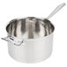 A Vollrath stainless steel saucepan with a handle.