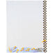 White menu paper with a black and white checkered border and music notes.
