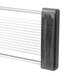 A black and silver rectangular metal rack with black and silver metal blades inside.