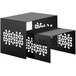 A black metal nesting riser set with geometric designs on the legs.