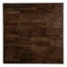 A wood butcher block table top with a dark brown finish in a square pattern.