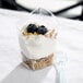 A Fineline clear plastic trifle bowl filled with yogurt, blueberries, and granola.