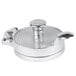 An American Metalcraft silver cast aluminum hamburger press with a handle.