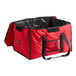 A red and black Cambro insulated delivery bag.