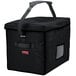 A black insulated Cambro GoBag with handles and a strap.