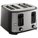 A black and silver Hamilton Beach 4 slice toaster with extra-wide slots.