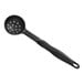 A black plastic Vollrath Spoodle with a long handle and perforated bowl.