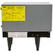 A grey Hatco booster heater with a yellow label.