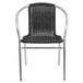 A Flash Furniture black rattan chair with a silver metal frame.