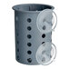 A gray Steril-Sil plastic flatware cylinder with holes.