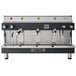 A black and silver Astra Mega III semi-automatic espresso machine with three taps.