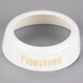 A white Tablecraft plastic salad dressing dispenser collar with beige lettering reading "Poppyseed"