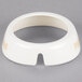 A white plastic Tablecraft salad dressing dispenser collar with beige text reading "Poppyseed"