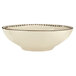 A white Libbey stoneware soup bowl with black trim.