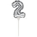 A silver balloon with the number 2 on it.