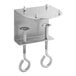 A stainless steel clamp with screws.